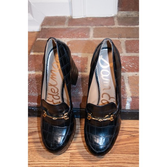 8.5 Black Leather High Heeled Sam Edelman Loafers - Picture 3 of 4